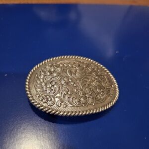 Nocona Silver Tone All-Over Scroll Engraved Oval Western Belt Buckle